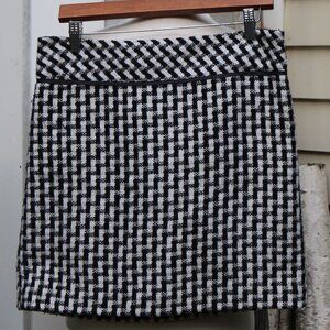 LOFT Petite Black White Cotton Blend Tweed w Satin Piping Pencil Skirt Sz 6P